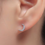 Asymmetric Moon and Starburst Stud Earrings, Silver, Gold or Rose Gold, Star Stud Earrings, Petite Celestial Earrings