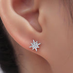 Asymmetric Moon and Starburst Stud Earrings, Silver, Gold or Rose Gold, Star Stud Earrings, Petite Celestial Earrings