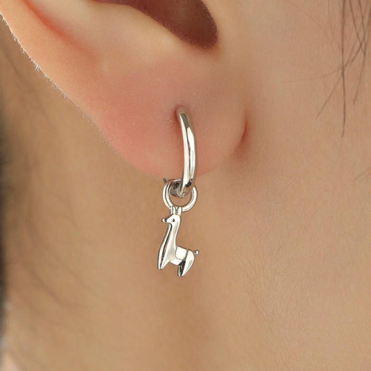 Sterling Silver Cute Llama Dangle Huggie Hoops, Detachable Octopus Hoop Earrings, Dainty Dangle Earrings, Alpaca Earrings, Farm Animal