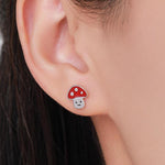 Cute Mushroom Stud Earrings in Sterling Silver, Silver or Gold Finish, Small Mushroom Earrings