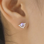 Vintage Inspired Moonstone Flower CZ Stud Earrings, Lab Moonstone Halo CZ Earrings, Simulated Moonstone Earrings