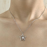 CZ Star Pendant Necklace in Sterling Silver, Silver or Gold, Open Star Halo Necklace