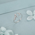 Sterling Silver Howling Wolf and Moon Adjustable Ring