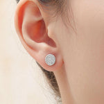 CZ Round Disk Stud Earrings in Sterling Silver, CZ Coin Earrings, 8mm Circle Stud, CZ Pave Coin Earrings, Silver or Gold