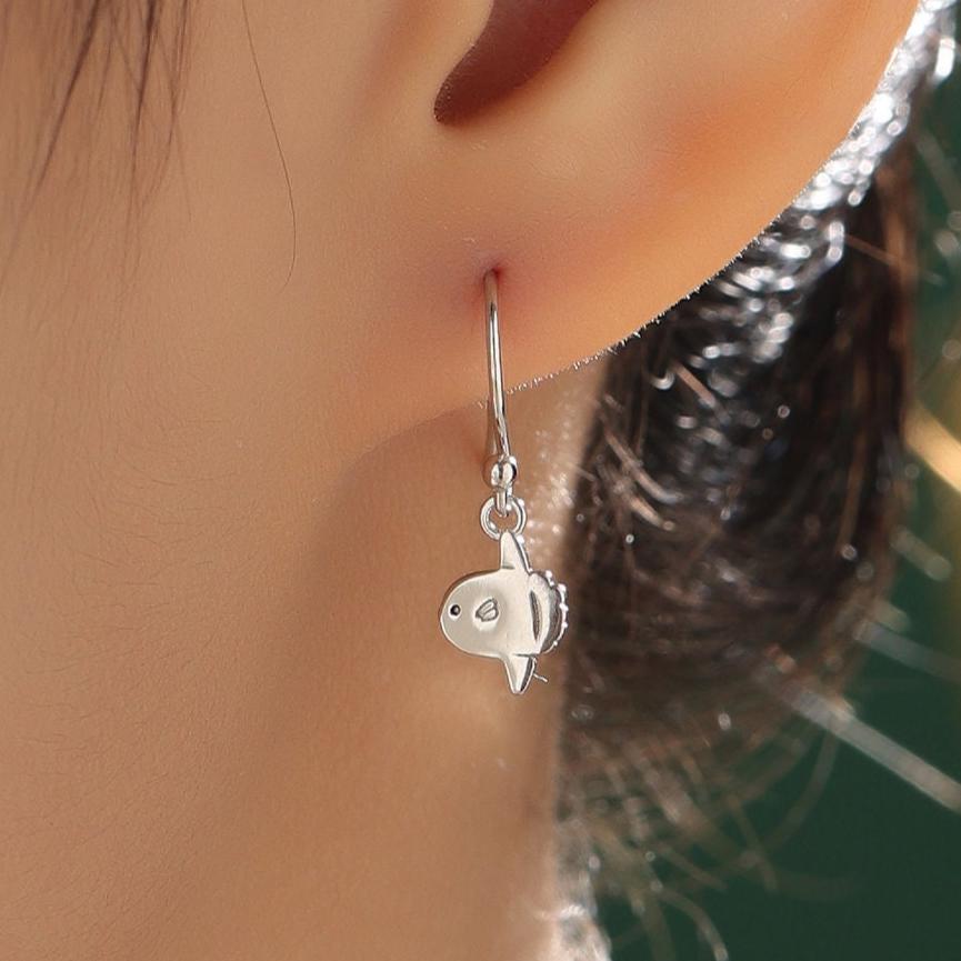 Ocean Sunfish Fish Drop Hook Earrings in Sterling Silver, Silver, Gold or Rose Gold, Sun Fish Earrings, Mola Mola Earrings, Animal Earrings