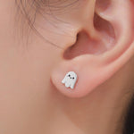 Tiny Little Cute Ghost Stud Earrings in Sterling Silver, Silver or Gold or Rose Gold, Tiny Ghost Earrings
