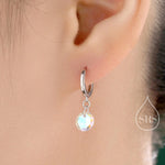 Dangle Aurora CZ Huggie Hoop Earrings in Sterling Silver, Silver or Gold, Delicate Sparky AB CZ Skinny Hoops, Colour Changing Crystal Hoops