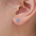 Genuine Swiss Blue Topaz Stud Earrings in Sterling Silver, 4mm Tiny Topaz Earrings, Trillion Cut Natural Swiss Blue Topaz Earrings