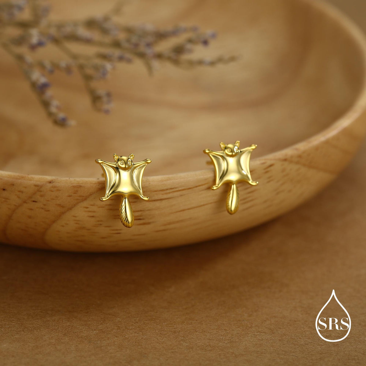 Sterling Silver Flying Squirrel Stud Earrings