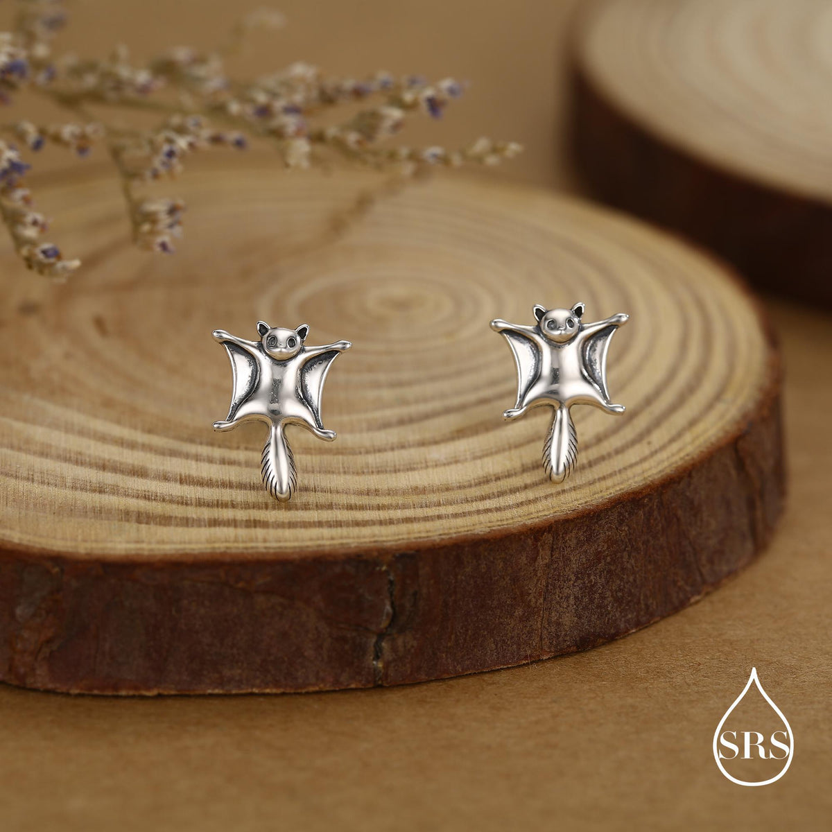 Sterling Silver Flying Squirrel Stud Earrings