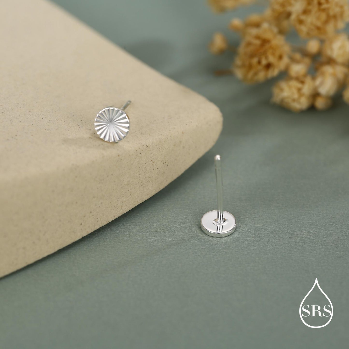 Sterling Silver Sunburst Disk Stud Earrings