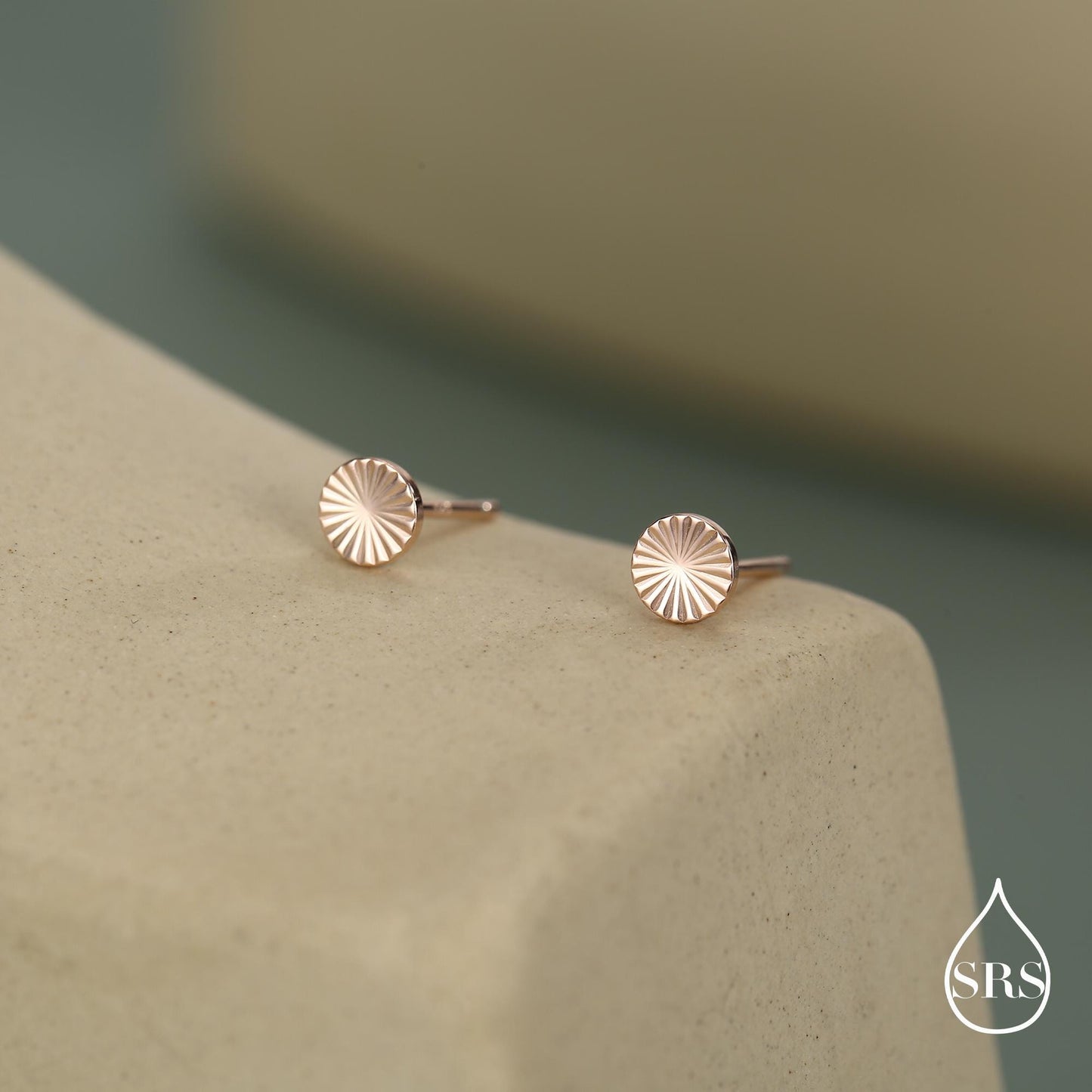 Sterling Silver Sunburst Disk Stud Earrings