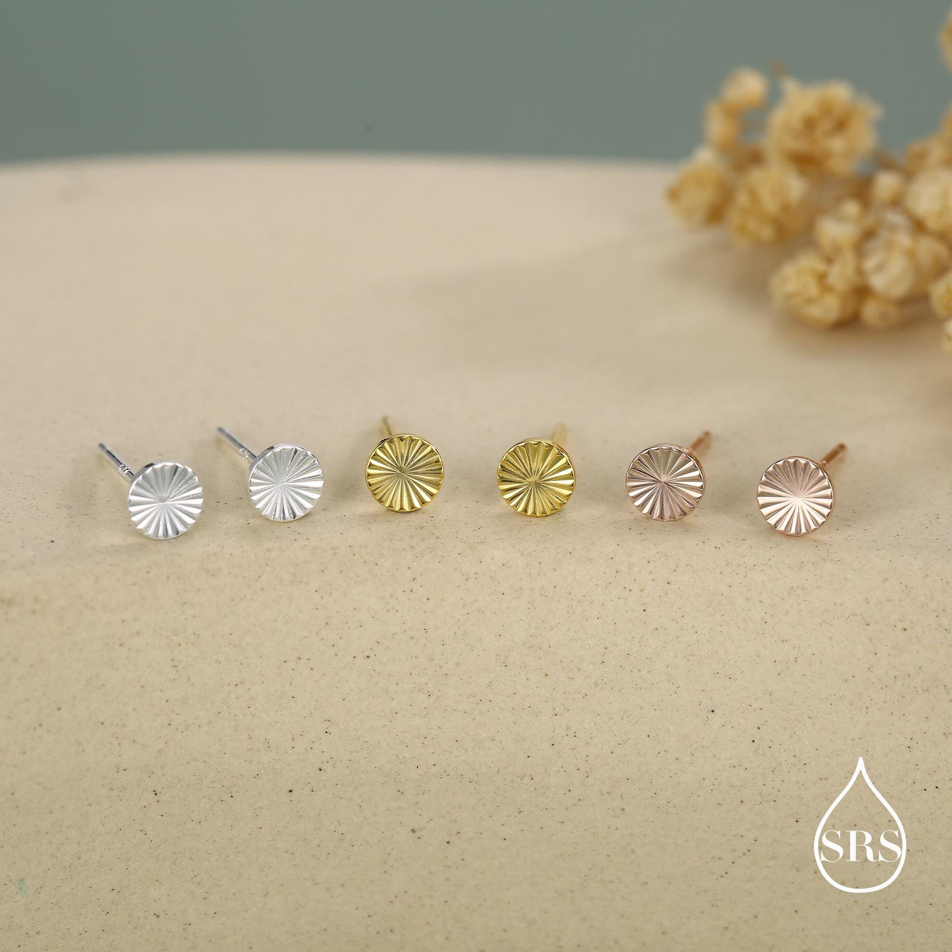 Sterling Silver Sunburst Disk Stud Earrings