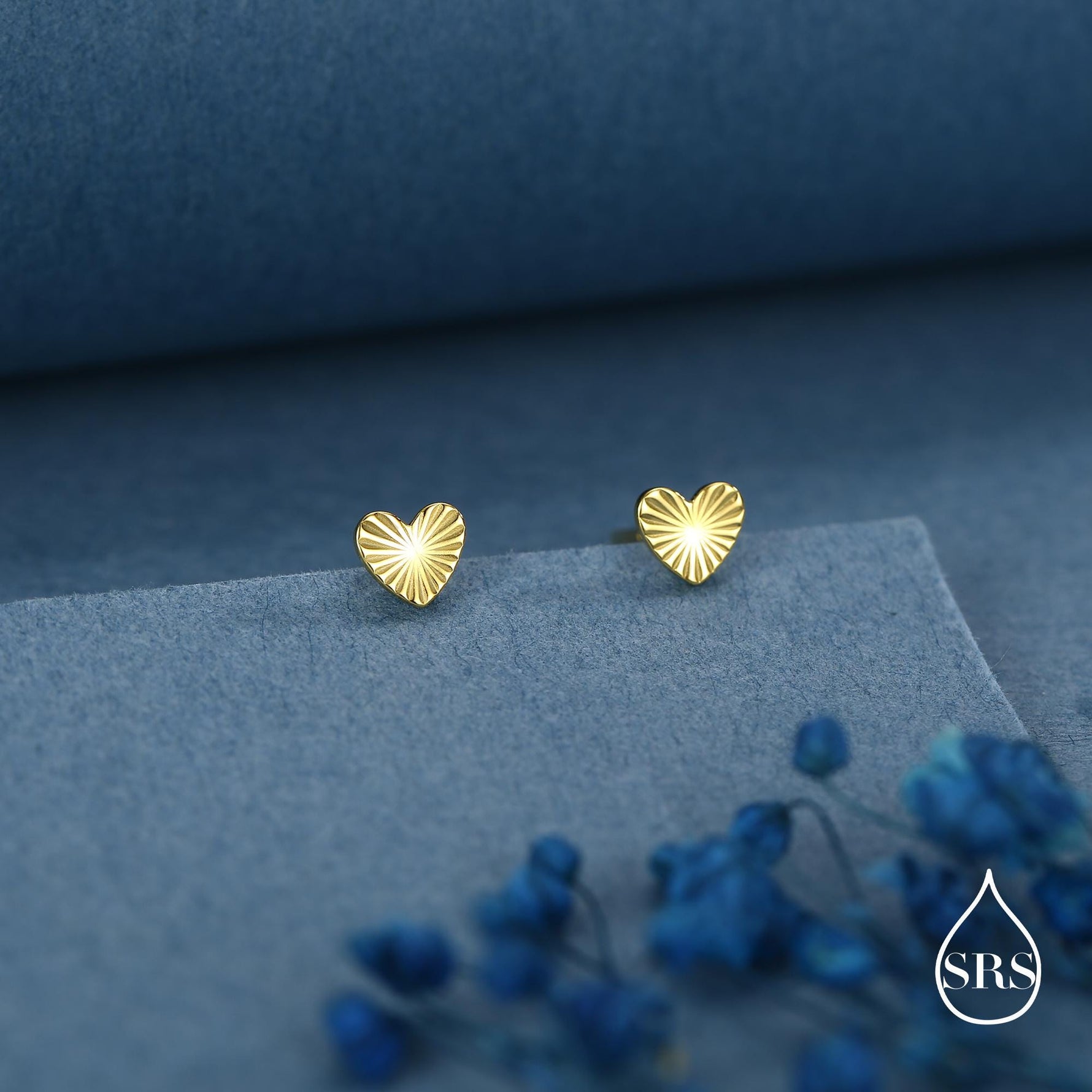 Sterling Silver Sunburst Heart Stud Earrings