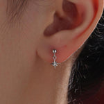 Tiny CZ Starburst Drop Stud Earrings in Sterling Silver, Silver, Gold or Rose Gold, North Star Earrings, Sunburst Earrings, Tiny Star Stud