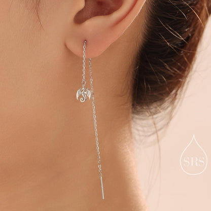 Sterling Silver Dragon Threader Earrings, Silver, Gold or Rose Gold, Cute Dragon Ear Threaders, Original Design by Silver Rain Silver
