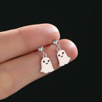 Sterling Silver Little Ghost Drop Stud Earrings, Silver or Gold or Rose Gold, Cute Ghost Dangle Stud Earrings, Ghost Dangle Earrings