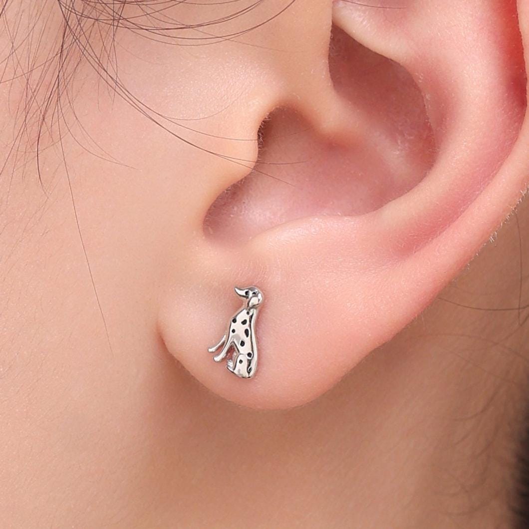 Tiny Dalmatian Dog Stud Earrings in Sterling Silver, Puppy Earrings, Silver, Gold or Rose Gold, Nature Inspired Animal Earrings