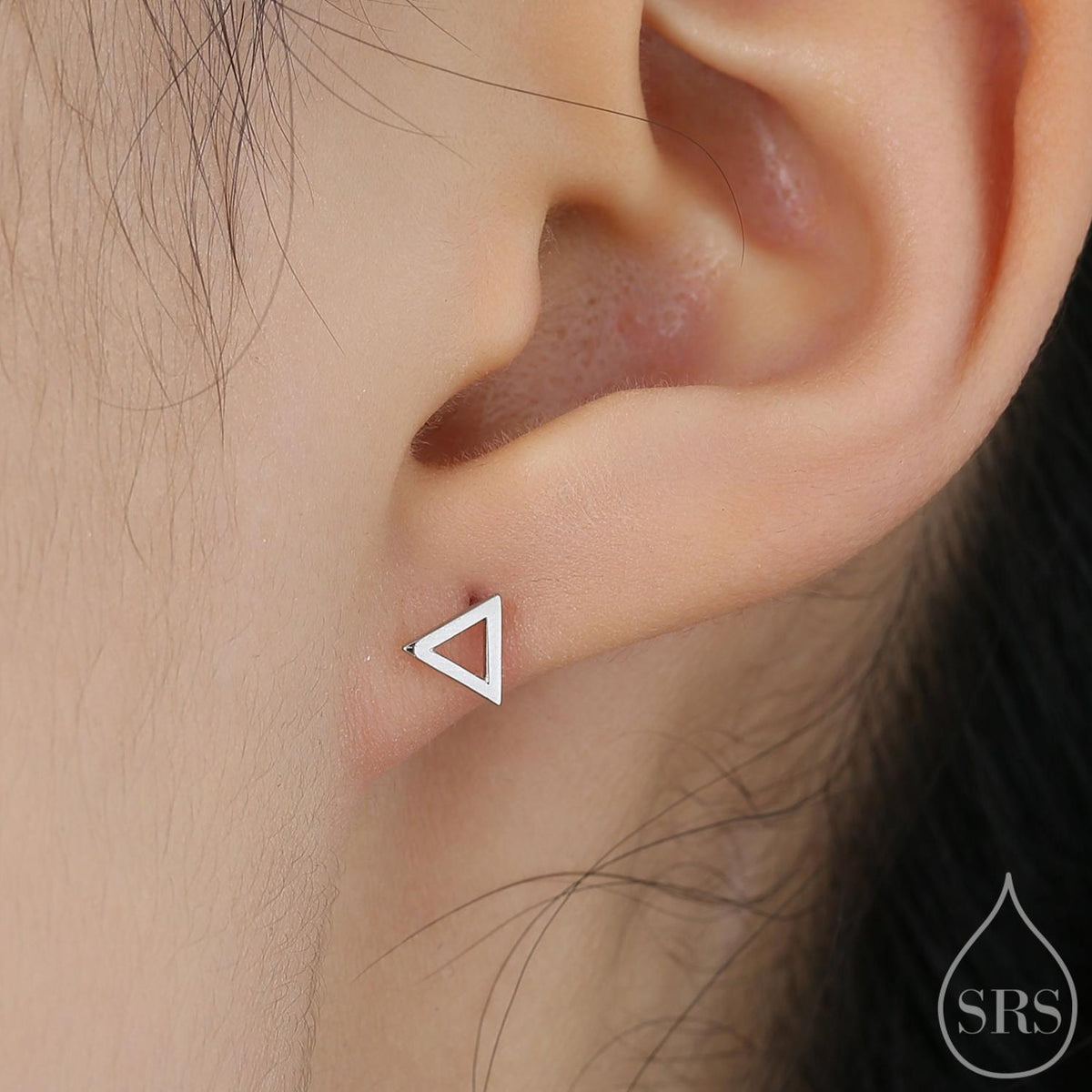 Tiny Open Triangle Stud Earrings in Sterling Silver, Silver, Gold or Rose Gold, Small Minimal Triangle Earrings, Geometric Stacking Earrings