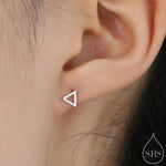 Tiny Open Triangle Stud Earrings in Sterling Silver, Silver, Gold or Rose Gold, Small Minimal Triangle Earrings, Geometric Stacking Earrings