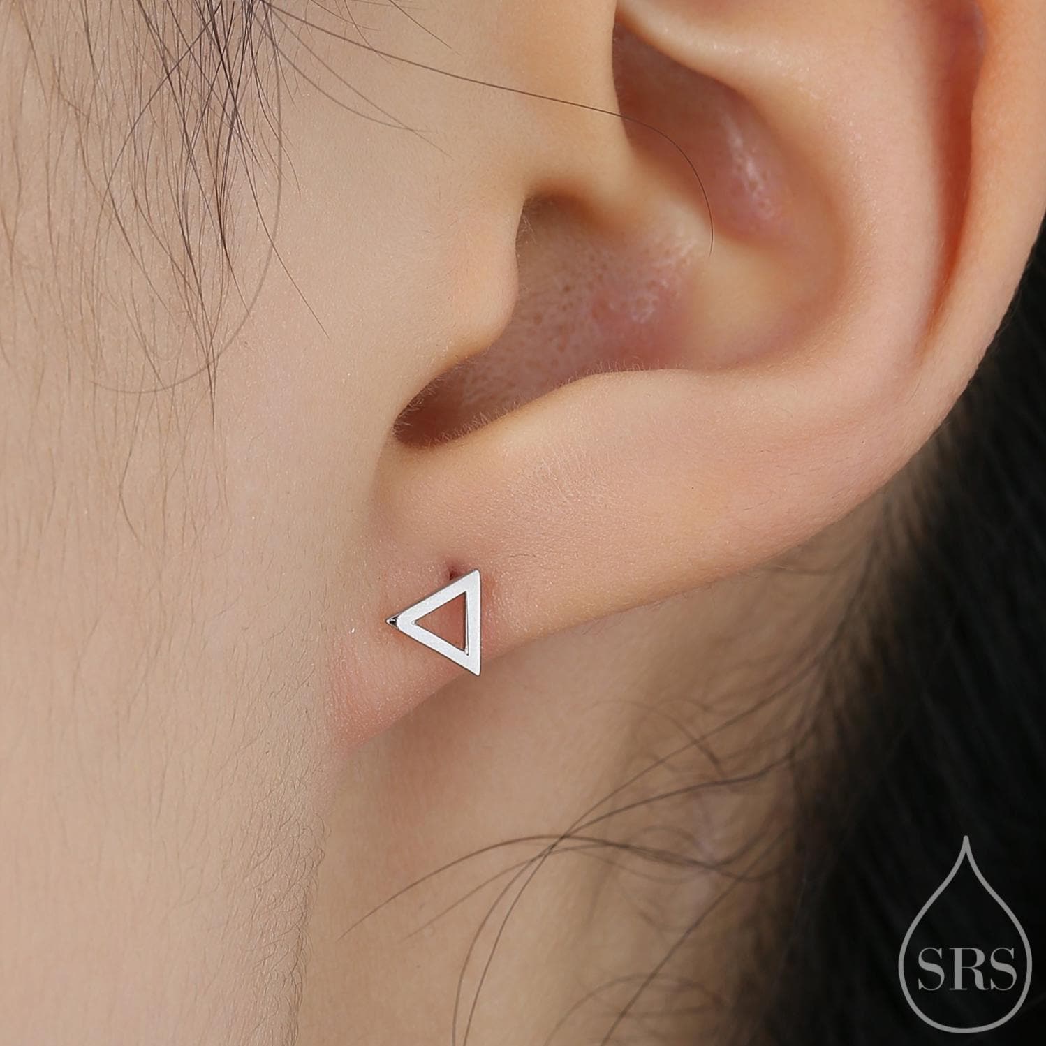 Tiny Open Triangle Stud Earrings in Sterling Silver, Silver, Gold or Rose Gold, Small Minimal Triangle Earrings, Geometric Stacking Earrings