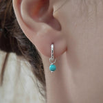 Sterling Silver Blue Turquoise Bead Huggie Hoop Earrings, Silver or Gold, Minimalist Turquoise Dangle Hoop Earrings, Turquoise Hoop Earrings