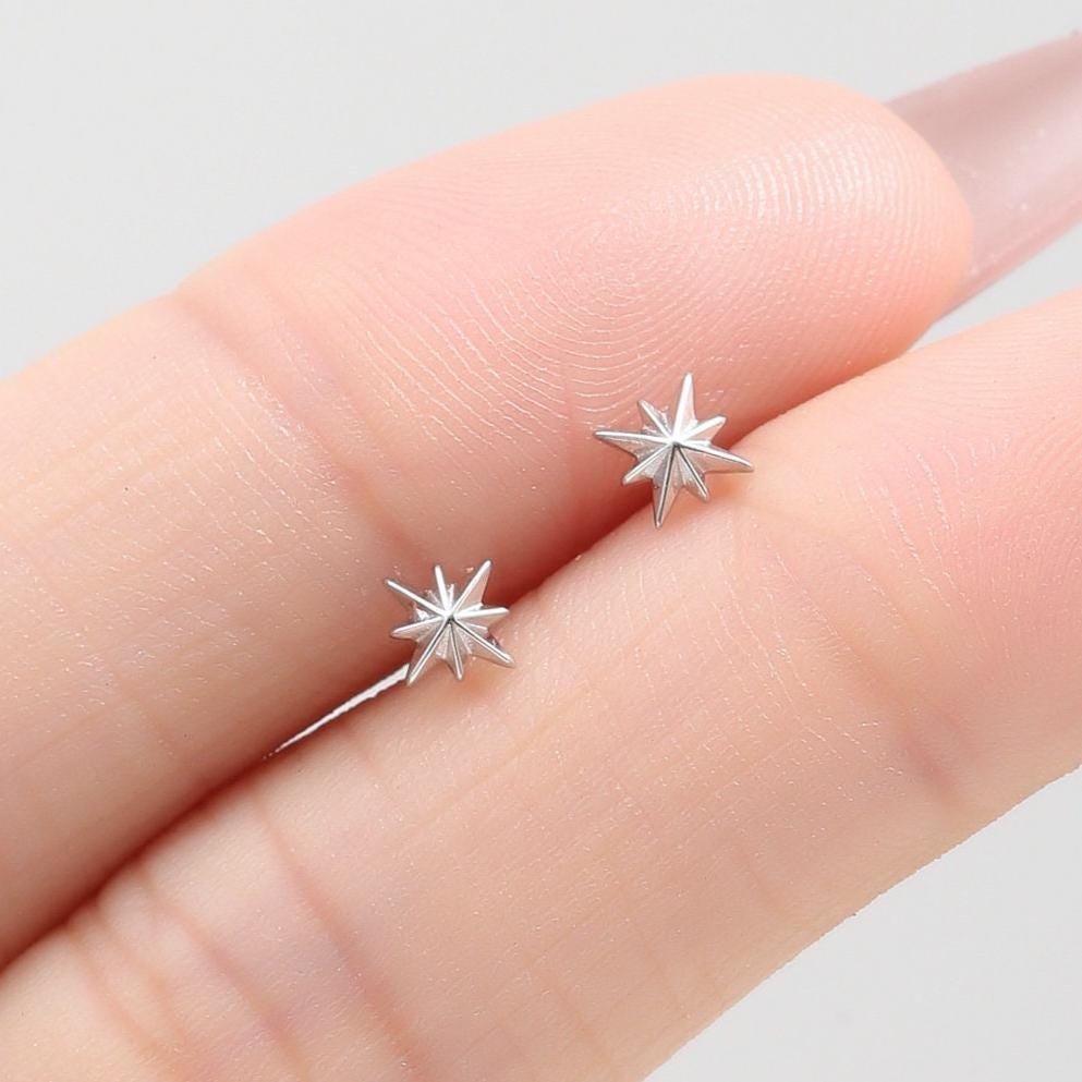 Tiny Starburst Stud Earrings in Sterling Silver, Silver or Gold or Rose Gold, Star Earrings, Sunburst Earrings, Celestial Jewellery