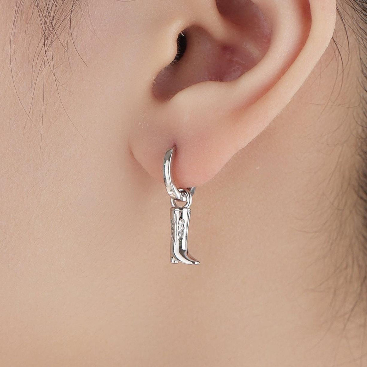 Sterling Silver Cowboy Boots Huggie Hoops, Silver, Gold or Rose Gold, Detachable Cow Boy Boots Hoop Earrings, Charm Dangle Earrings,