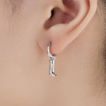 Sterling Silver Cowboy Boots Huggie Hoops, Silver, Gold or Rose Gold, Detachable Cow Boy Boots Hoop Earrings, Charm Dangle Earrings,