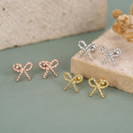 Sterling Silver Braided Bow 18G Screw Back Earrings with Ball Backs