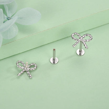 Sterling Silver Bow Stud Earrings 16G Flat Back Labret