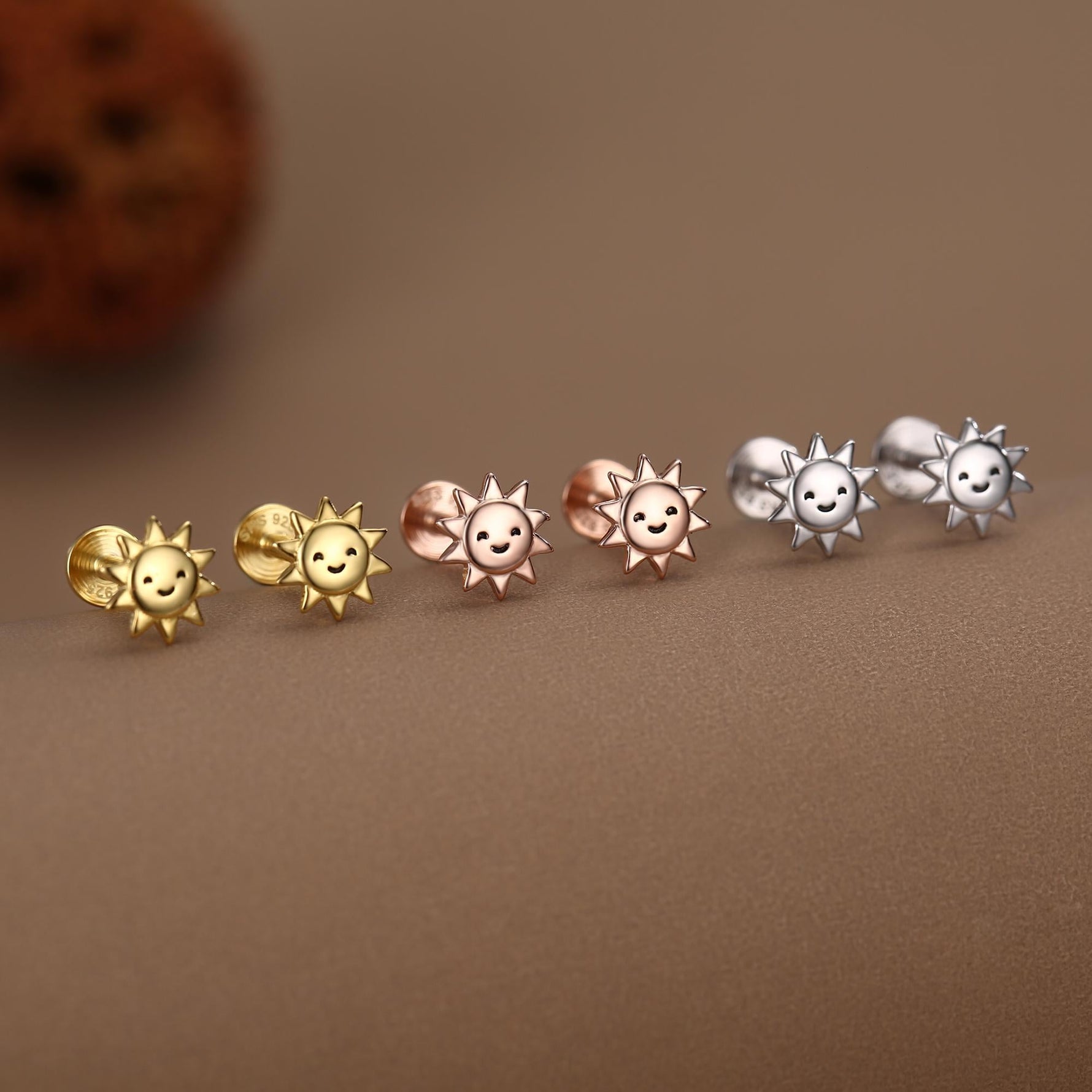 Sterling Silver Cute Sun Stud Earrings 16G Flat Back Labret