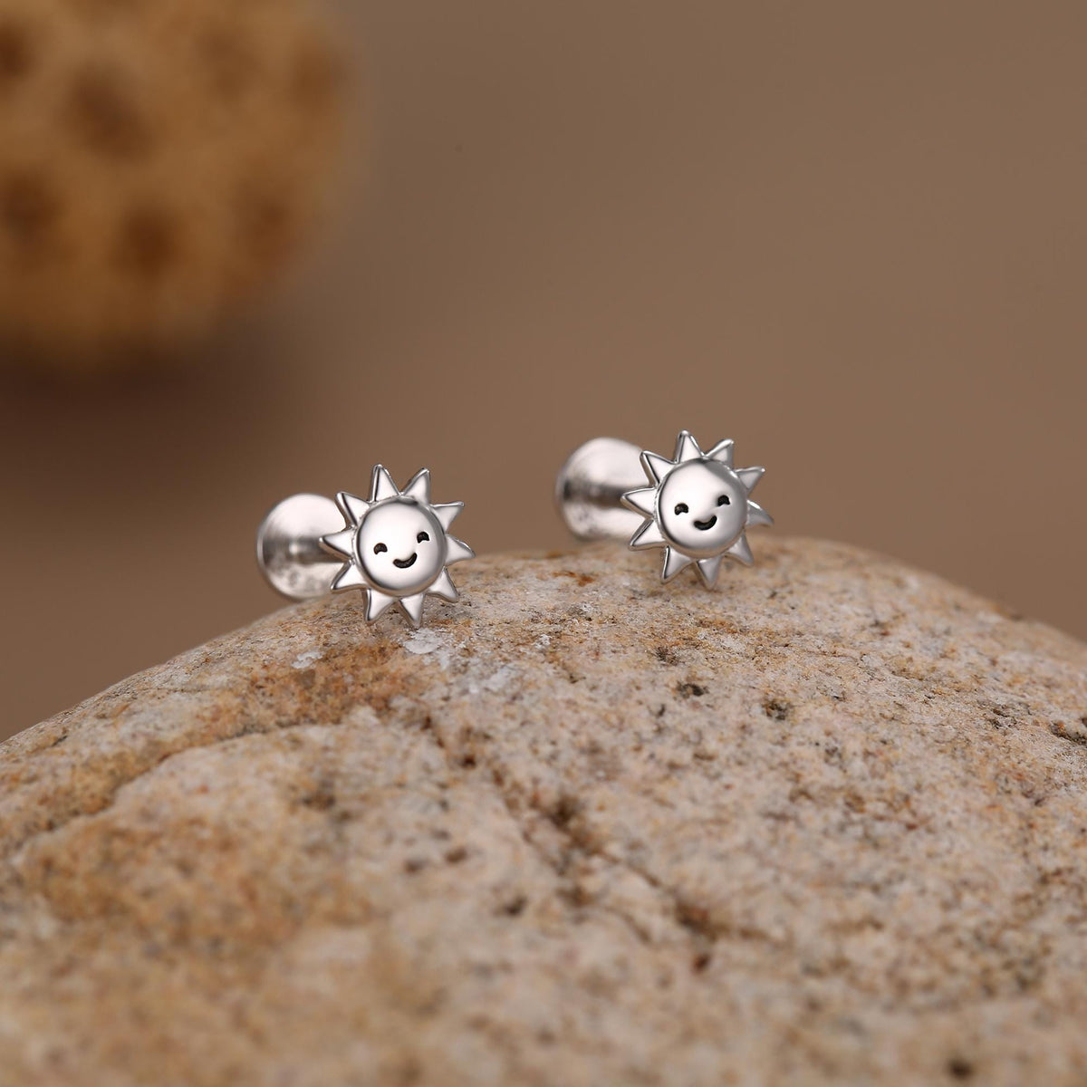 Sterling Silver Cute Sun Stud Earrings 16G Flat Back Labret