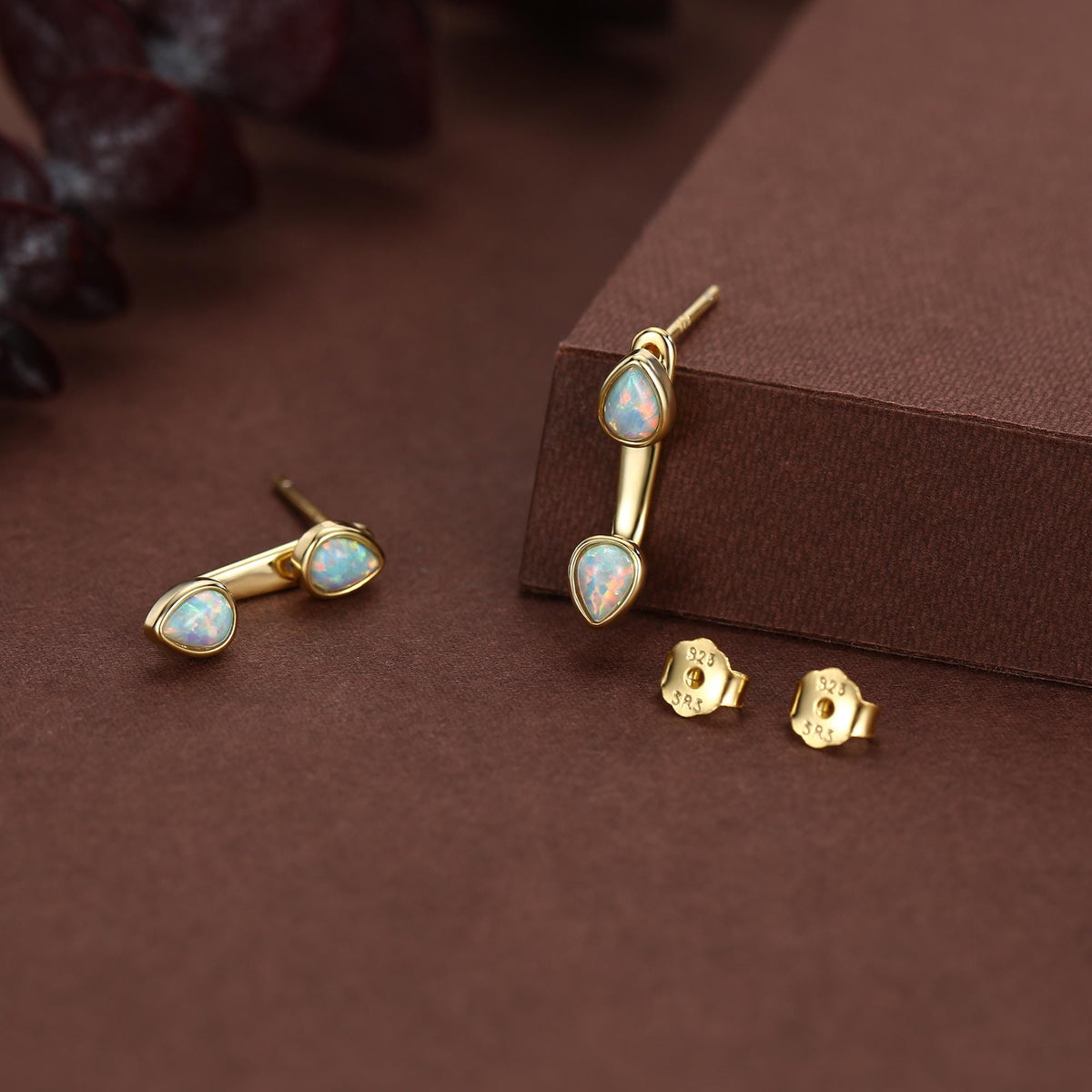 Aqua Green Opal Droplet Ear Jacket in Sterling Silver, Silver or Gold, Blue Opal Pear Bezel Earrings, Front and Back Earrings