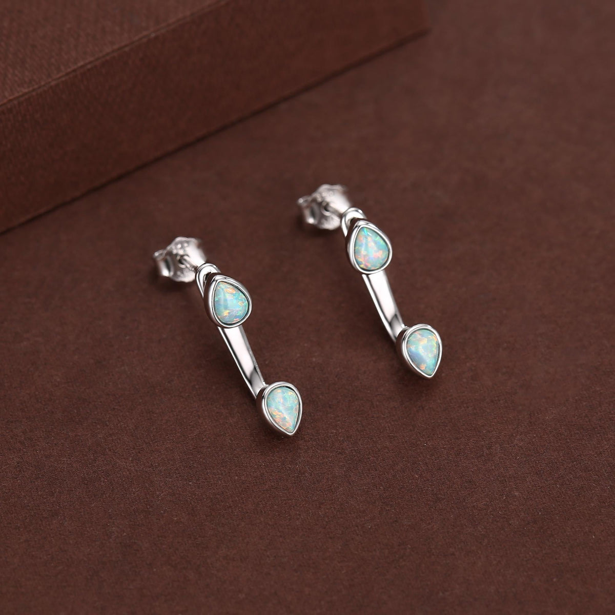 Aqua Green Opal Droplet Ear Jacket in Sterling Silver, Silver or Gold, Blue Opal Pear Bezel Earrings, Front and Back Earrings