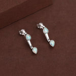 Aqua Green Opal Droplet Ear Jacket in Sterling Silver, Silver or Gold, Blue Opal Pear Bezel Earrings, Front and Back Earrings