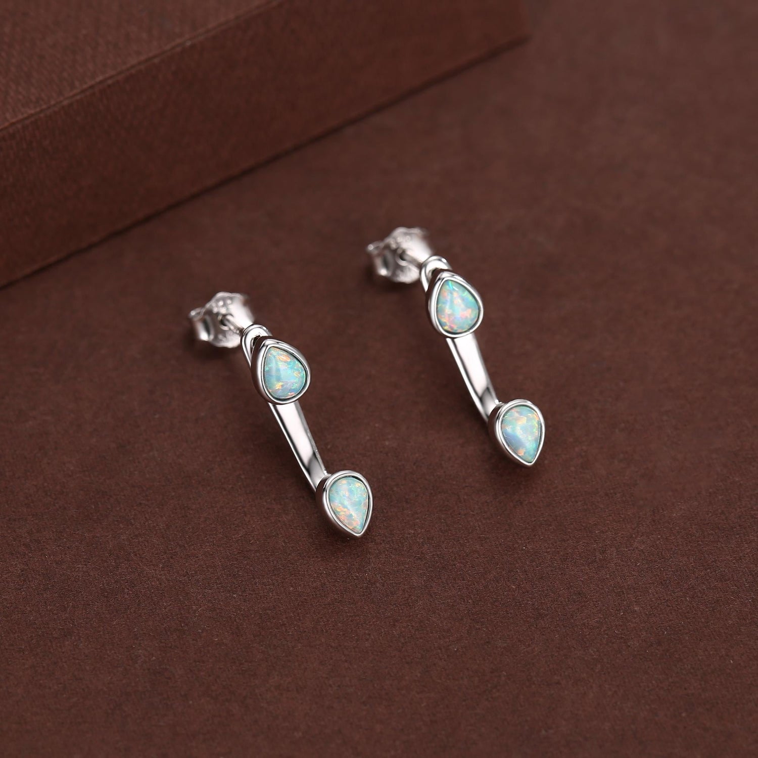 Aqua Green Opal Droplet Ear Jacket in Sterling Silver, Silver or Gold, Blue Opal Pear Bezel Earrings, Front and Back Earrings