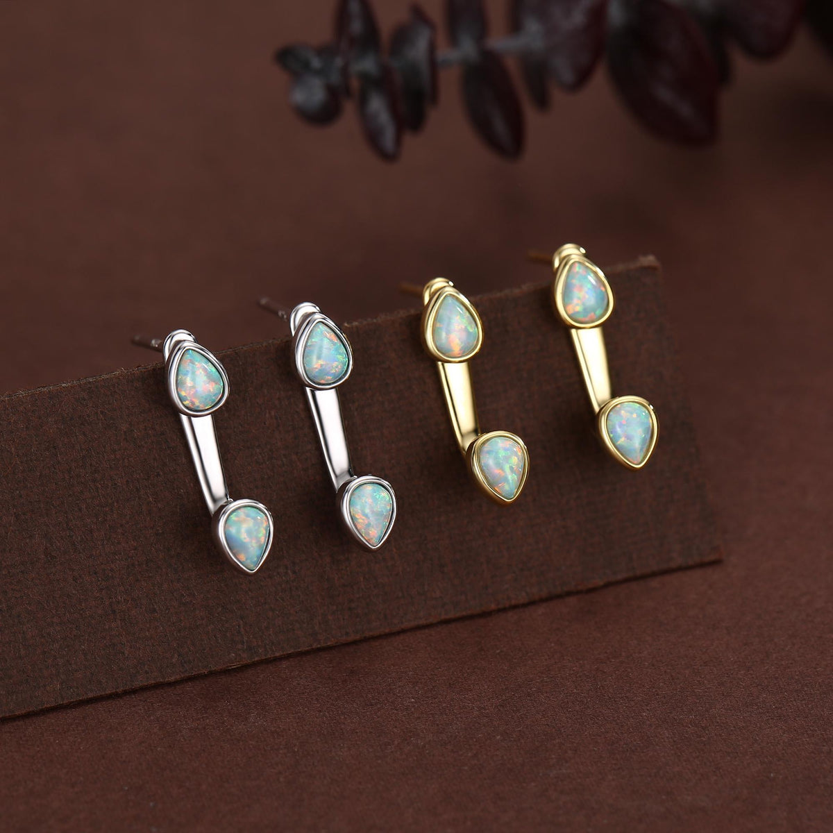 Aqua Green Opal Droplet Ear Jacket in Sterling Silver, Silver or Gold, Blue Opal Pear Bezel Earrings, Front and Back Earrings