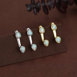 Aqua Green Opal Droplet Ear Jacket in Sterling Silver, Silver or Gold, Blue Opal Pear Bezel Earrings, Front and Back Earrings