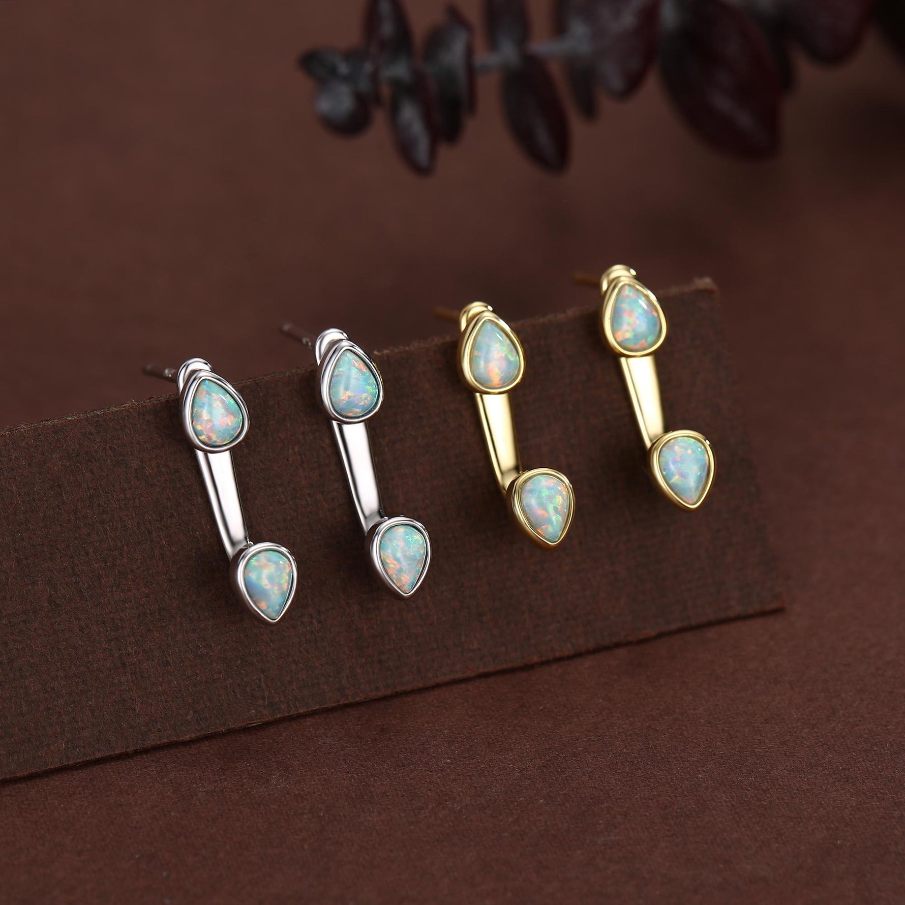 Aqua Green Opal Droplet Ear Jacket in Sterling Silver, Silver or Gold, Blue Opal Pear Bezel Earrings, Front and Back Earrings