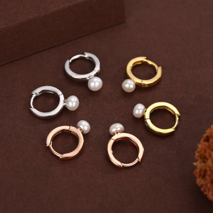 Natural Freshwater Pearl Huggie Hoops, Single Pearl Hoops, Silver or Gold, Genuine Pearl Huggie Hoops, Keshi Pearl Earrings