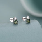 Sterling Silver Moss Agate and CZ 16G Flat Back Labret Earrings