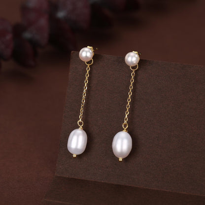 Sterling Silver Natural Freshwater Pearl Ear Jacket Earrings in Sterling Silver, Silver or Gold, Baroque Pearl Ear Jacket, Genuine Pearls