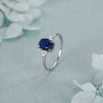 Oval Sapphire CZ Ring in Sterling Silver, Simulated Sapphire Ring, Vintage Inspired Design, US 5 - 7.5