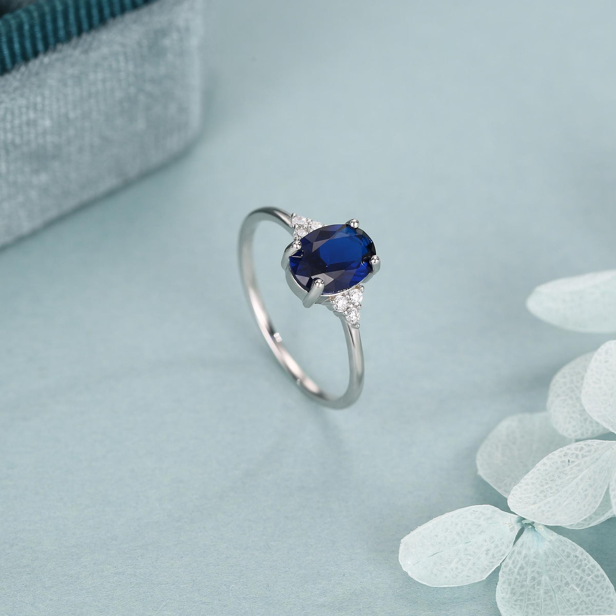Oval Sapphire CZ Ring in Sterling Silver, Simulated Sapphire Ring, Vintage Inspired Design, US 5 - 7.5