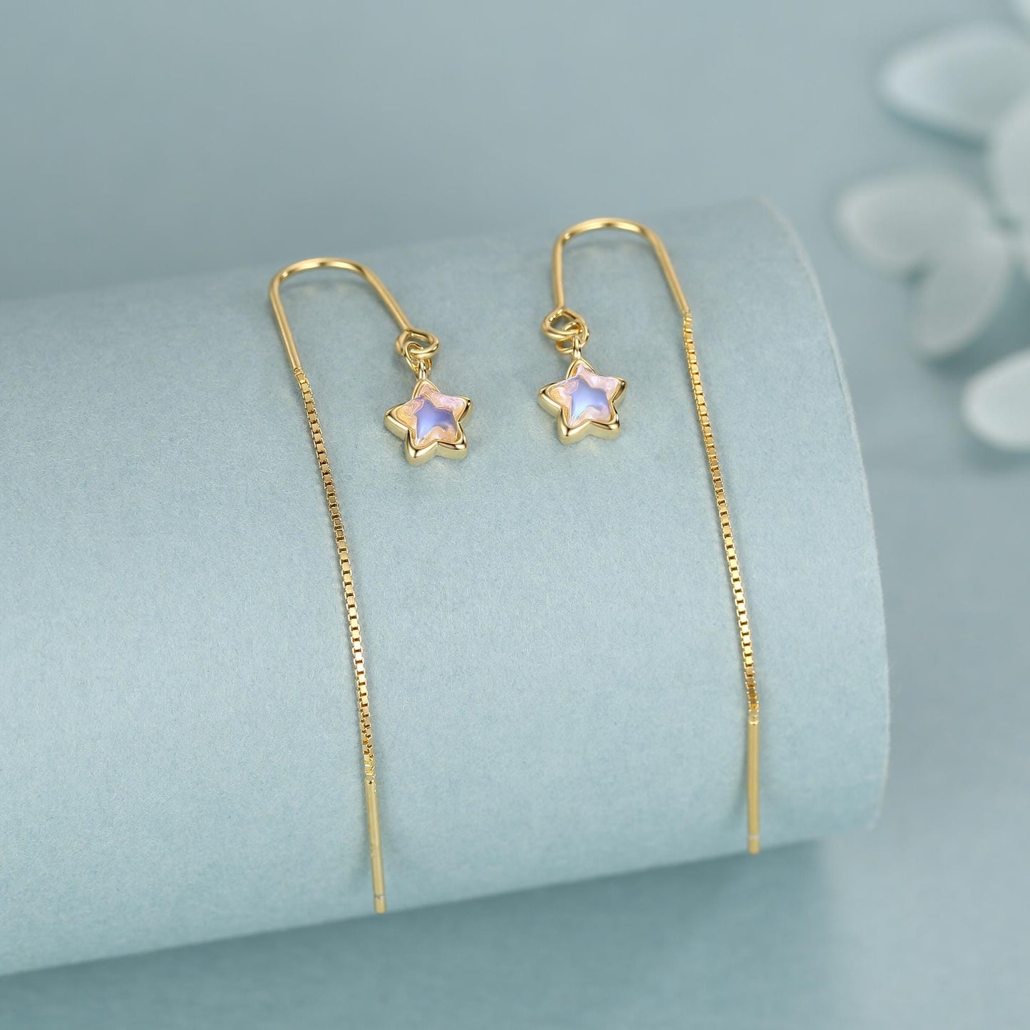 Sterling Silver Opalite Star Threader Earrings