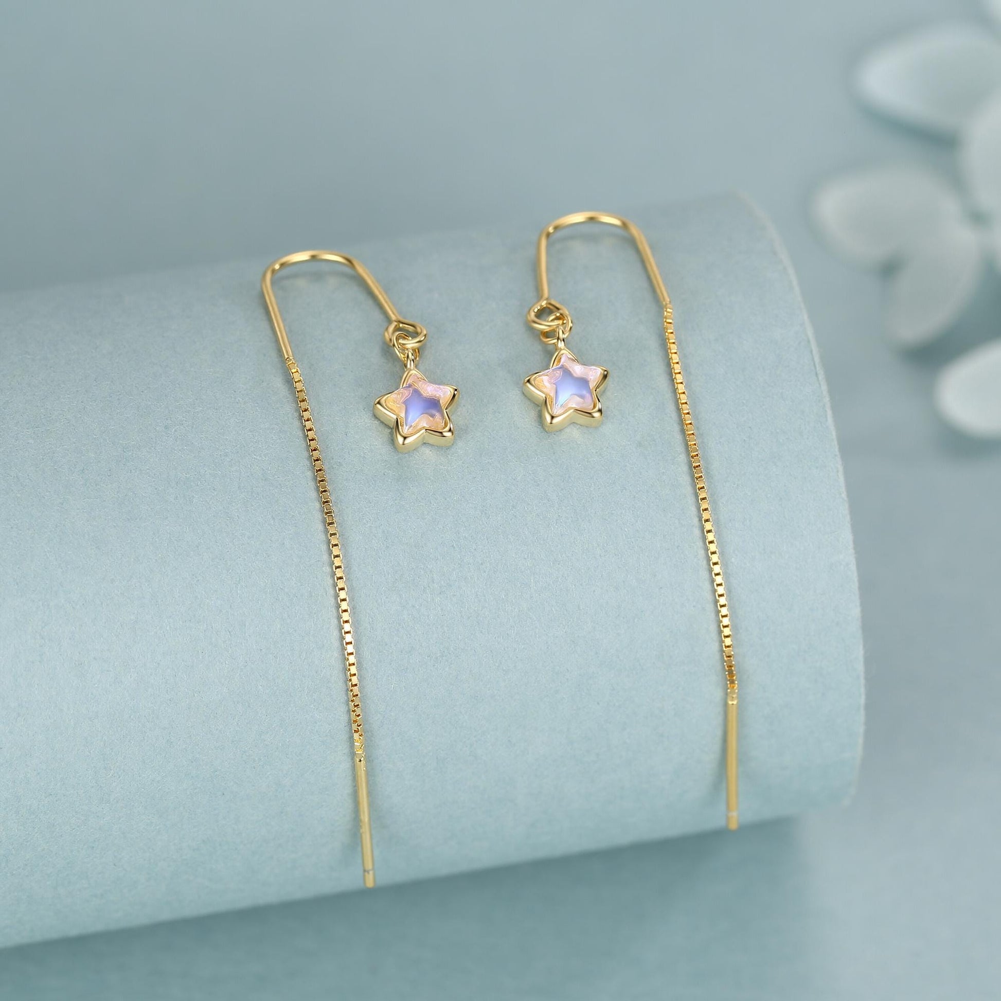 Sterling Silver Opalite Star Threader Earrings