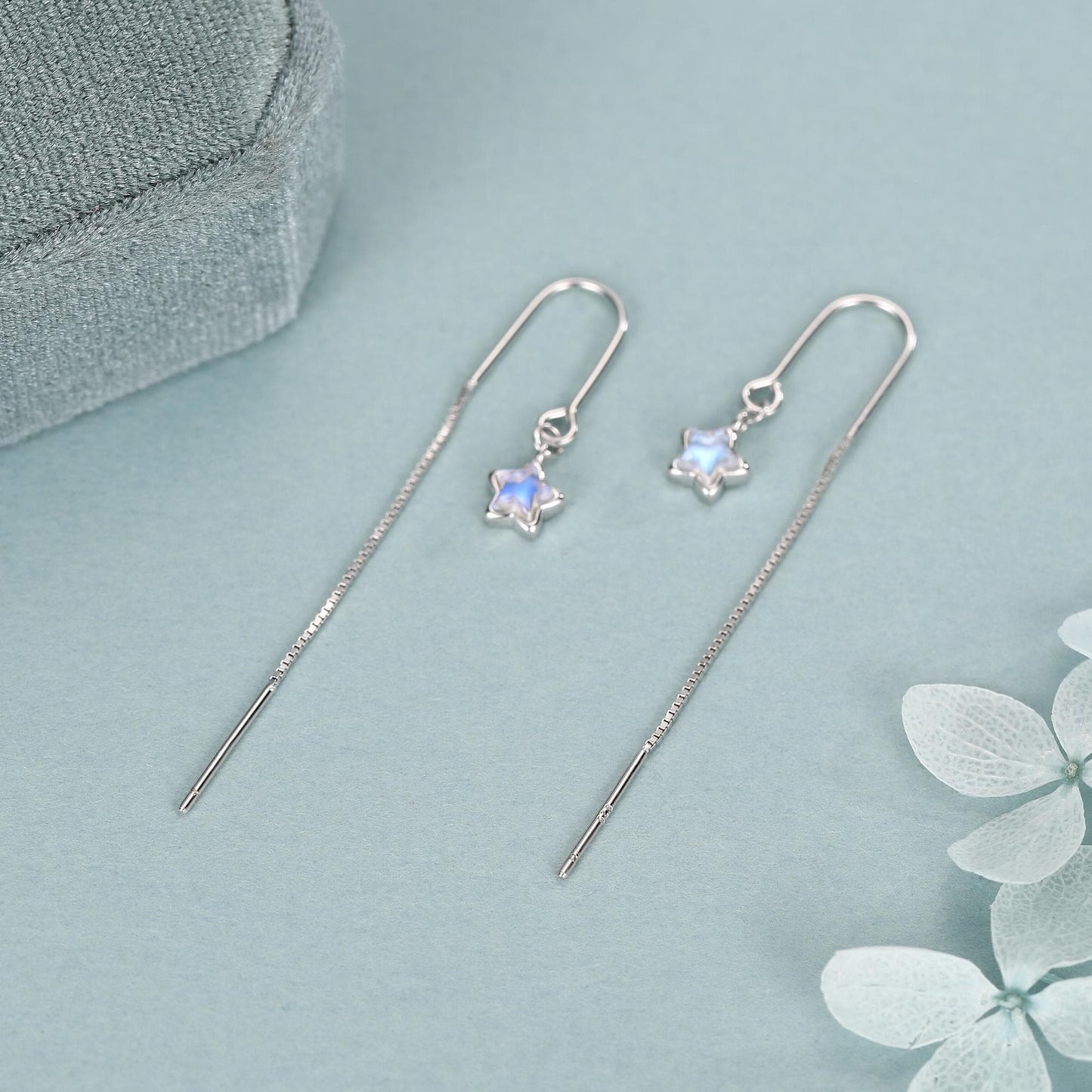 Sterling Silver Opalite Star Threader Earrings