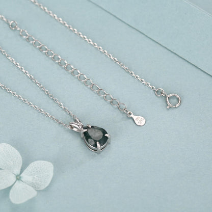 Sterling Silver Moss Agate Droplet Pendant Necklace