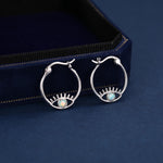 Aqua Green Opal Eye Hoop Earrings in Sterling Silver, Silver or Gold Evil Eye Hoops, Simulated Opal, Evil Eye Earrings, Lab Opal Earrings